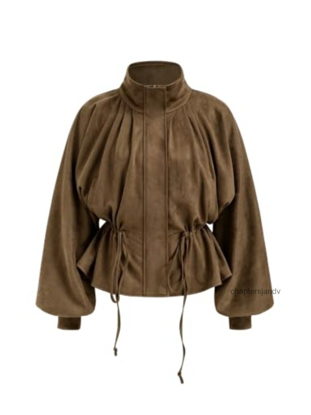 Faux Suede Cropped Jacket Balloon Sleeve Zip-Up Coat